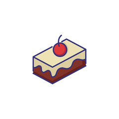 Dessert with cherry line icon. Brownie, sweet, cake. Food concept. Vector illustration can be used for topics like sweet, cafe, confectionery
