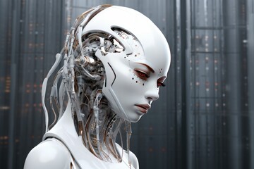 White cyborg robotic - 3D rendering