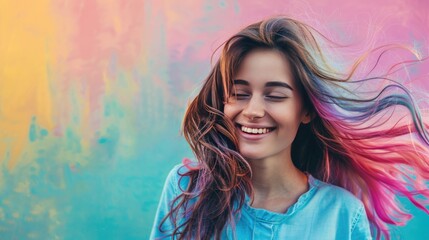 Happy Woman with Beautiful Colored Ombre Hairstyle