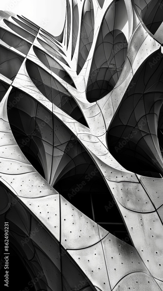 Aufkleber the use of negative space to highlight the repetitive patterns in a buildings design making for a vi