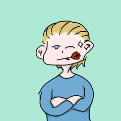 A person who holds a rose in his mouth.