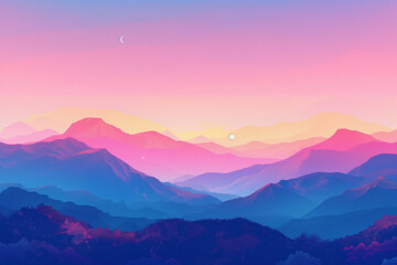 Obraz premium pixel art Abstract wallpaper, combining retro aesthetics with a dreamy landscape, Unique landscape artwork using pixel style, pixel art concept banner, Pixel sunset landscape with beautiful mountains