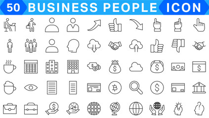 50 line icon set related to business and people