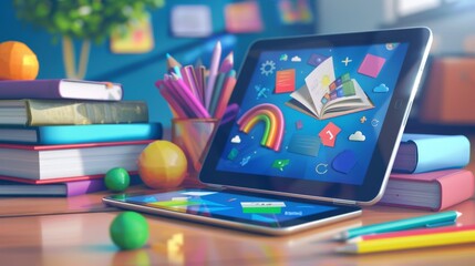 Digital tablet with interactive educational apps High quality images