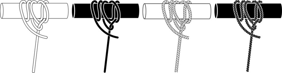 Tugboat hitch rope Knot icon set