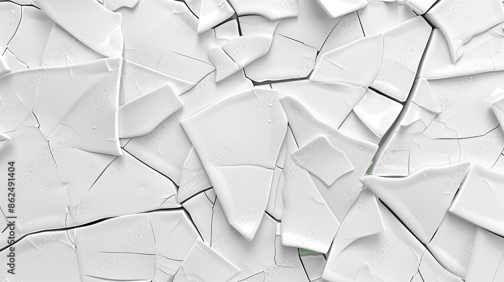 Poster abstract white background with 3d shapes, broken pieces of ceramic texture, white mosaic stones or r