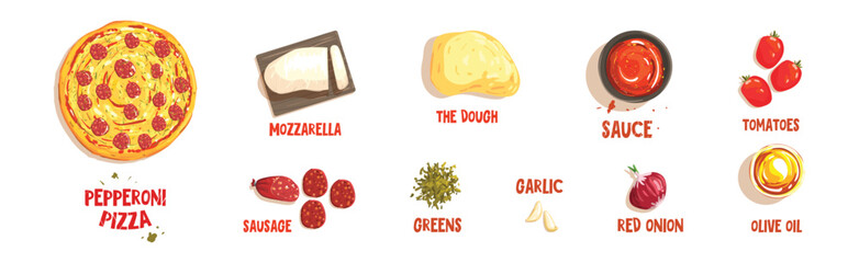 Pizza Ingredient and Food Component for Cooking Vector Set