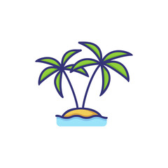 Palms on island line icon. Tree, environment, nature. Paradise concept. Vector illustration can be used for topics like recreation, exotic, tropics