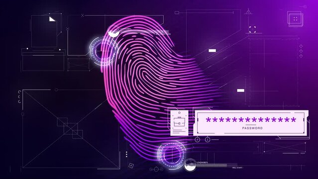 Concept of fingerprint identification on a purple background