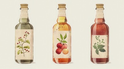 Vintage cider vinegar labels and packaging, retro style, muted tones, vector illustration, nostalgic branding