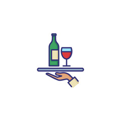 Serving wine line icon. Tray, drink, beverage. Restaurant concept. Vector illustration can be used for topics like event, celebration, catering