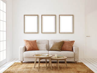Fototapeta premium Frame mockup. Modern living-room interior. 3d render.