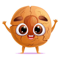Almond cookie cartoon cute mascot. Print, postcard design element