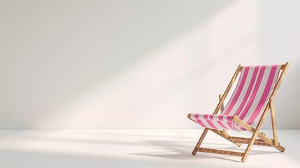 Pink striped beach chair for summer getaways on white background