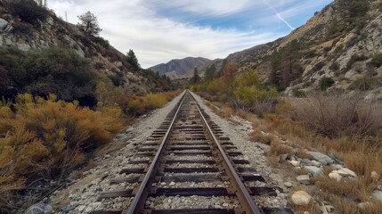 Fototapeta premium The old rail lines through the rugged mountainous terrain offering a glimpse into the past.