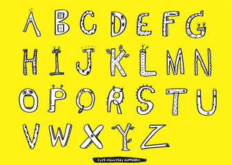 fantastic font of monsters. Letter from A to Z ,Cute monsters alphabet,Cute Alphabet Cartoon for kid , fantastic font design for book,Cute font Hand drawn for kid