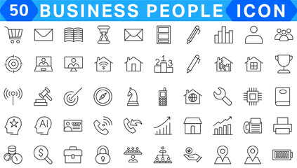 Business people, human resources, office management - thin line web icon set. Outline icons collection. Simple vector illustration