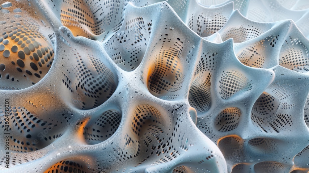Poster a multitude of cones overlapping and intertwining form a complex web of abstract shapes.