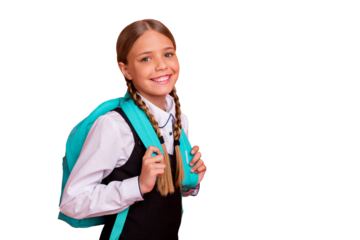 Portrait of her she nice attractive lovely charming cute cheerful cheery content nerd pre-teen girl ready back to school season isolated over bright vivid shine orange background