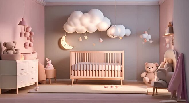 Comfortable children's bedroom design with pastel colors and natural wood furniture