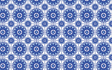 Decorative mosaic flowe blue color seamless pattern-017.eps