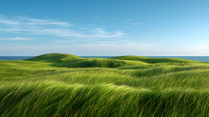 Obraz premium Grassy field with water background. Generative by AI