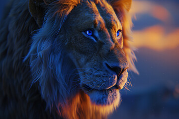 a lion with blue eyes