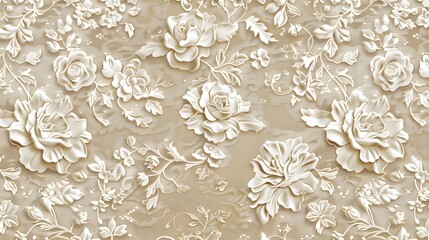 Beige tone fine lace texture with seamless beautiful vintage floral and flower abstract pattern...