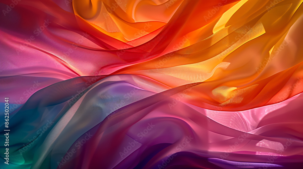 Poster abstract colorful background with flowing lines and curves, vibrant colors, soft lighting, and a sen