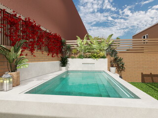 terraza con piscina de casa real de estilo moderno y mediterraneo 