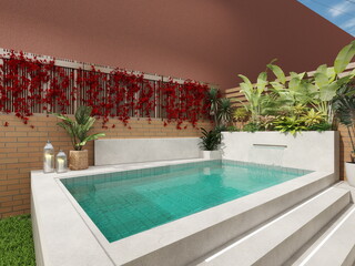 terraza con piscina de casa real de estilo moderno y mediterraneo 