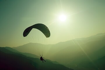Person Paragliding with Parachute in Blue Sky