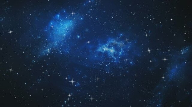 Ethereal blue clouds of gas and dust with bright stars in a dark night sky.
