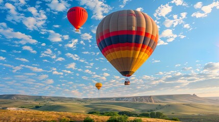 Fototapeta premium Hot Air Balloons Soaring Over Scenic Landscape