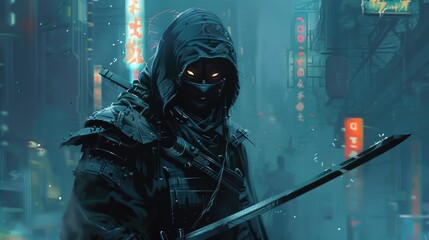 Ninja, futuristic character concept art, future warrior illustration