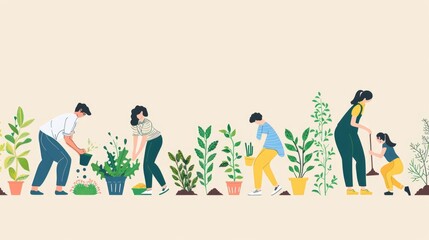 People are engaged in planting minimalistic illustration