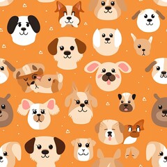 Cute dogs head seamless patterns, texture, background.