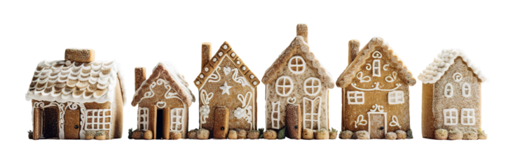 Gingerbread houses. Isolated design element on the transparent background.