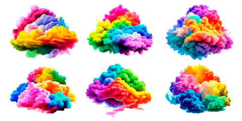 Rainbow clouds collection. Isolated design element on the transparent background.
