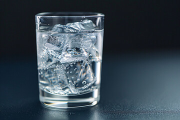 a glass of water with ice cubes