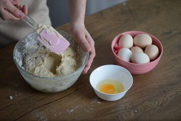 making dough for baking with women's hands