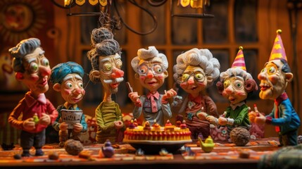 Plasticine characters. Grandmas birthday party