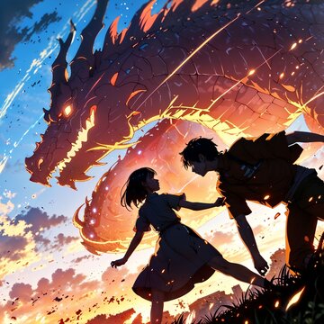 Anime dragon fight