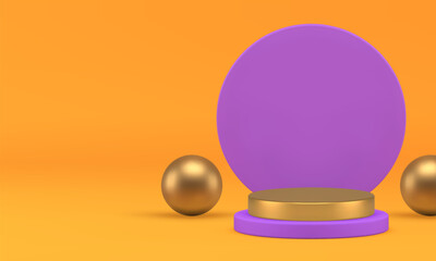 3d luxury purple podium yellow geometric shapes showroom realistic vector illustration
