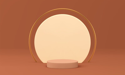 Luxury beige 3d cylinder podium mock up for product show presentation realistic vector