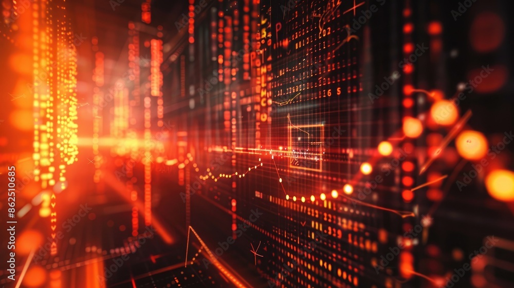 Poster abstract technology concept with glowing, digital data lines and 3d grid on dark background