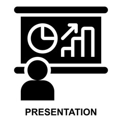 presentation, business, presenter, explaining, data visualization, presentment solid glyph icon