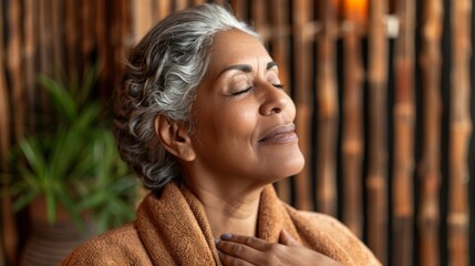 Serene Mature Woman Enjoying a Peaceful Moment in Spa