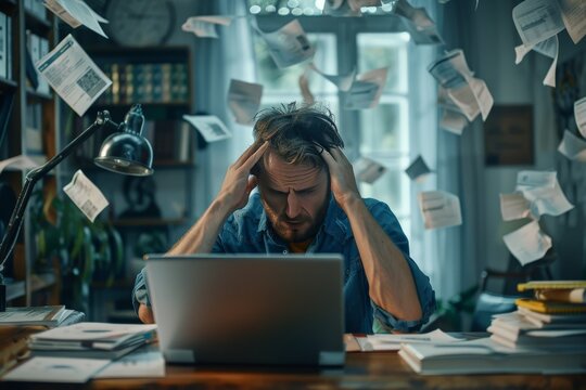 man struggles with his job