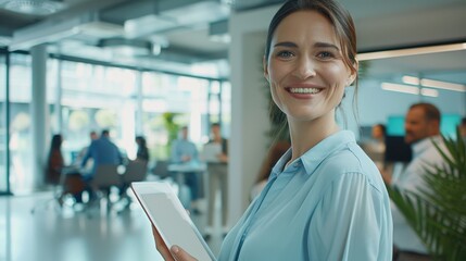 Fototapeta premium The smiling woman with tablet